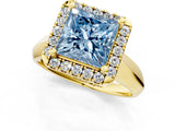 Yellow gold Fancy Blue Princess  Cut Halo Solitaire Engagement Ring with Square Band and Four-Prong Setting_67