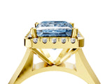 Yellow gold Fancy Blue Princess  Cut Halo Solitaire Engagement Ring with Square Band and Four-Prong Setting_70