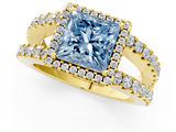 Yellow gold Fancy Blue Princess  Cut Halo Split Shank Diamond Ring with Four-Prong Setting_46