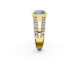 Yellow gold Fancy Blue Princess  Cut Halo Split Shank Diamond Ring with Four-Prong Setting_47