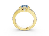 Yellow gold Fancy Blue Princess  Cut Halo Split Shank Diamond Ring with Four-Prong Setting_48
