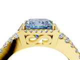 Yellow gold Fancy Blue Princess  Cut Halo Split Shank Diamond Ring with Four-Prong Setting_49