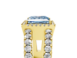 Yellow gold Fancy Blue Princess  Cut Halo Split Shank Diamond Ring with Four-Prong Setting_50