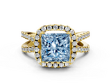 Yellow gold Fancy Blue Princess  Cut Halo Split Shank Pave Set Ring_79