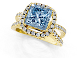 Yellow gold Fancy Blue Princess  Cut Halo Split Shank Pave Set Ring_80