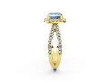 Yellow gold Fancy Blue Princess  Cut Halo Split Shank Pave Set Ring_81