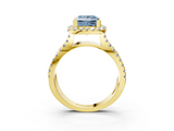 Yellow gold Fancy Blue Princess  Cut Halo Split Shank Pave Set Ring_82
