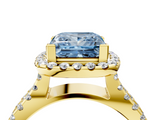 Yellow gold Fancy Blue Princess  Cut Halo Split Shank Pave Set Ring_83