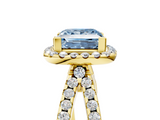 Yellow gold Fancy Blue Princess  Cut Halo Split Shank Pave Set Ring_84