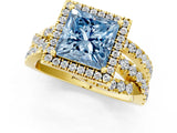 Yellow gold Fancy Blue Princess  Cut Halo Split Shank Prong Setting Ring_13
