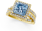 Yellow gold Fancy Blue Princess  Cut Halo Split Shank Prong Setting Ring_62