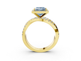 Yellow gold Fancy Blue Princess  Cut Halo Split Shank Prong Setting Ring_64