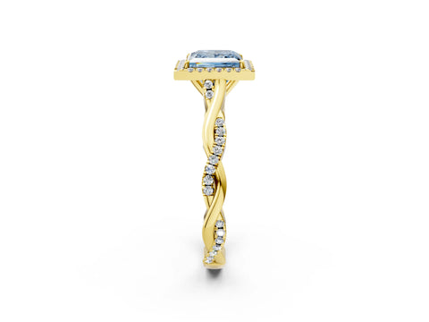 Yellow gold Fancy Blue Princess Cut Halo Twist Band with Four-Prong Setting_14