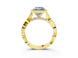 Yellow gold Fancy Blue Princess Cut Halo Twist Band with Four-Prong Setting_15