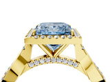 Yellow gold Fancy Blue Princess Cut Halo Twist Band with Four-Prong Setting_16