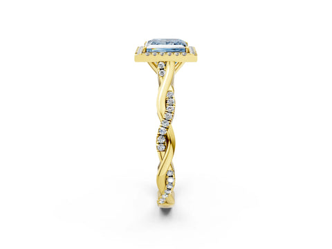 Yellow gold Fancy Blue Princess Cut Halo Twist Band with Four-Prong Setting_2