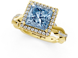 Yellow gold Fancy Blue Princess  Cut Halo Twisted Band Four-Prong Ring_21