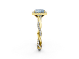 Yellow gold Fancy Blue Princess  Cut Halo Twisted Band Four-Prong Ring_22