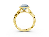 Yellow gold Fancy Blue Princess  Cut Halo Twisted Band Four-Prong Ring_23