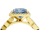 Yellow gold Fancy Blue Princess  Cut Halo Twisted Band Four-Prong Ring_24