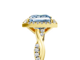 Yellow gold Fancy Blue Princess  Cut Halo Twisted Band Four-Prong Ring_25