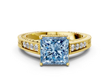 Yellow gold Fancy Blue Princess  Cut Milgrain Channel Set Engagement Ring with Solitaire Prong Setting_65