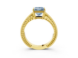 Yellow gold Fancy Blue Princess  Cut Milgrain Channel Set Engagement Ring with Solitaire Prong Setting_68