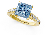 Yellow gold Fancy Blue Princess  Cut Pavé Band Solitaire Ring with Four-Prong Setting_26