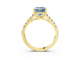 Yellow gold Fancy Blue Princess  Cut Pavé Band Solitaire Ring with Four-Prong Setting_28