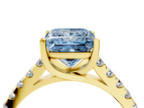 Yellow gold Fancy Blue Princess  Cut Pavé Band Solitaire Ring with Four-Prong Setting_29
