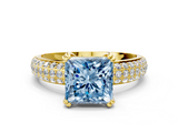 Yellow gold Fancy Blue Princess  Cut Pave Diamond Engagement Ring with Channel Set Band and Four-Prong Setting_20
