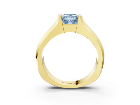 Yellow gold Fancy Blue Princess Cut Solitaire Bezel Set Diamond Ring with Wide Band_3