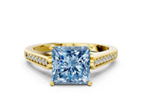 Yellow gold Fancy Blue Princess Cut Solitaire Cathedral Diamond Engagement Ring with Channel-Set Band and Four-Prong Setting_3