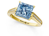 Yellow gold Fancy Blue Princess Cut Solitaire Cathedral Diamond Engagement Ring with Channel-Set Band and Four-Prong Setting_4