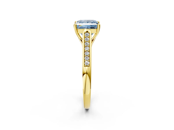 Yellow Gold Princess Cut Cathedral Solitaire Engagement Ring Setting for Fancy Blue Center
