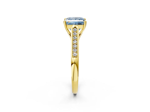Yellow gold Fancy Blue Princess Cut Solitaire Cathedral Diamond Engagement Ring with Channel-Set Band and Four-Prong Setting_5