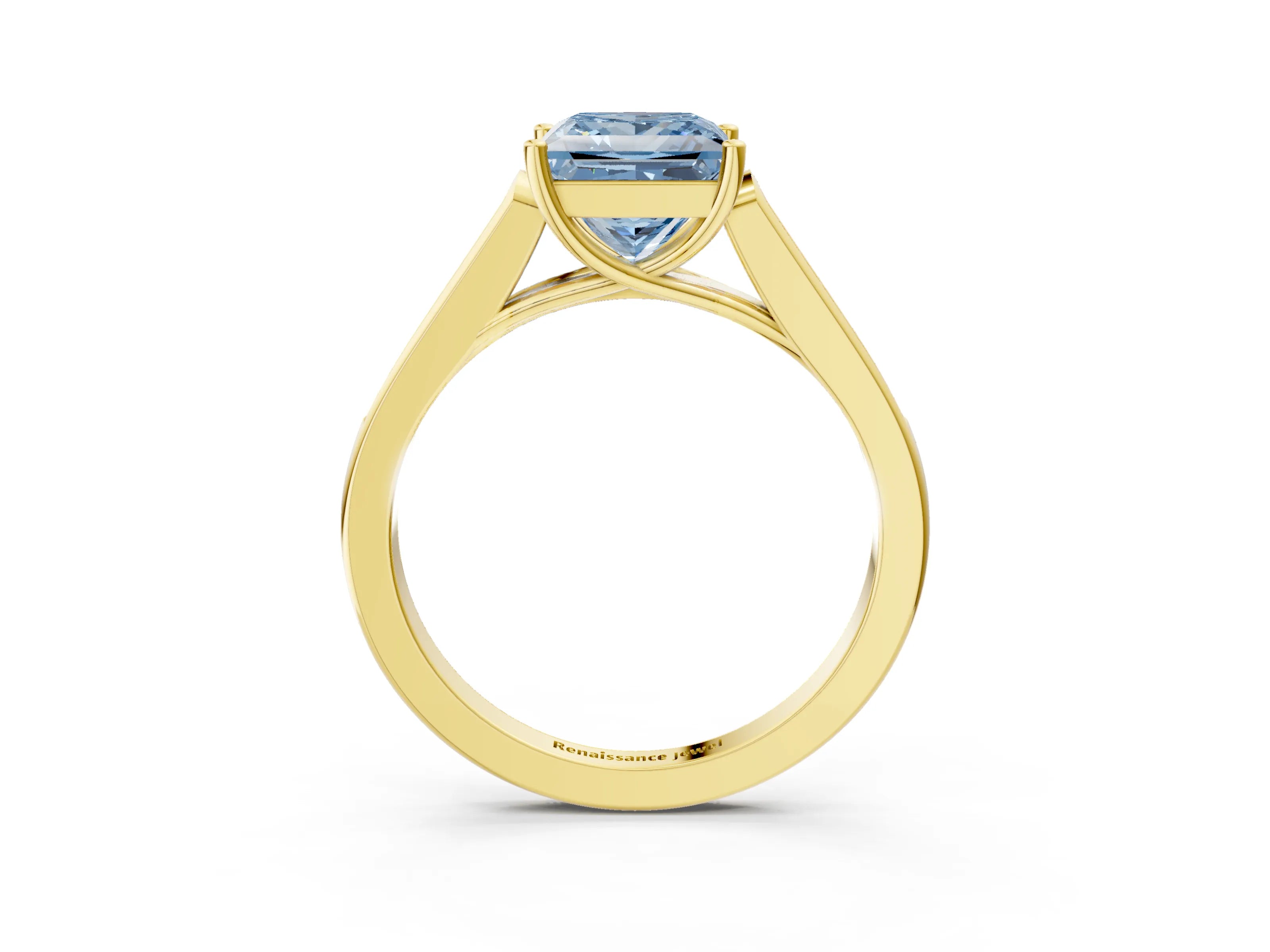 Yellow gold Fancy Blue Princess Cut Solitaire Cathedral Diamond Engagement Ring with Channel-Set Band and Four-Prong Setting_6