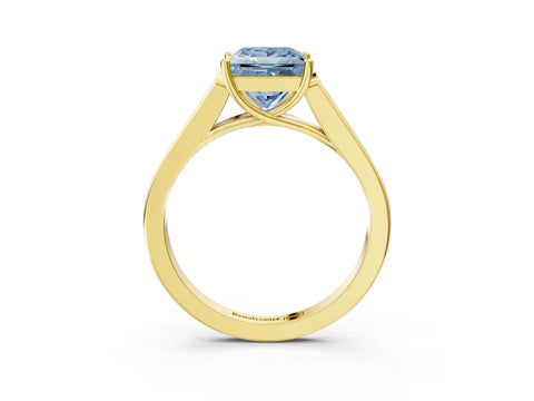 Yellow gold Fancy Blue Princess Cut Solitaire Cathedral Diamond Engagement Ring with Channel-Set Band and Four-Prong Setting_6