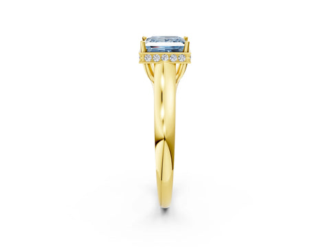 Yellow gold Fancy Blue Princess Cut Solitaire Diamond Engagement Ring with Four-Prong Setting and Tapered Band_2