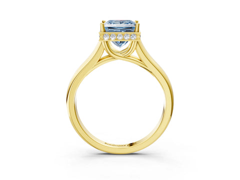 Yellow gold Fancy Blue Princess Cut Solitaire Diamond Engagement Ring with Four-Prong Setting and Tapered Band_3