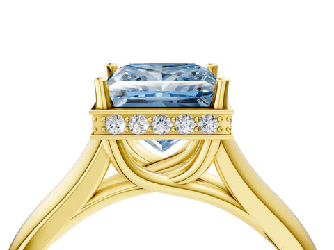 Yellow gold Fancy Blue Princess Cut Solitaire Diamond Engagement Ring with Four-Prong Setting and Tapered Band_4