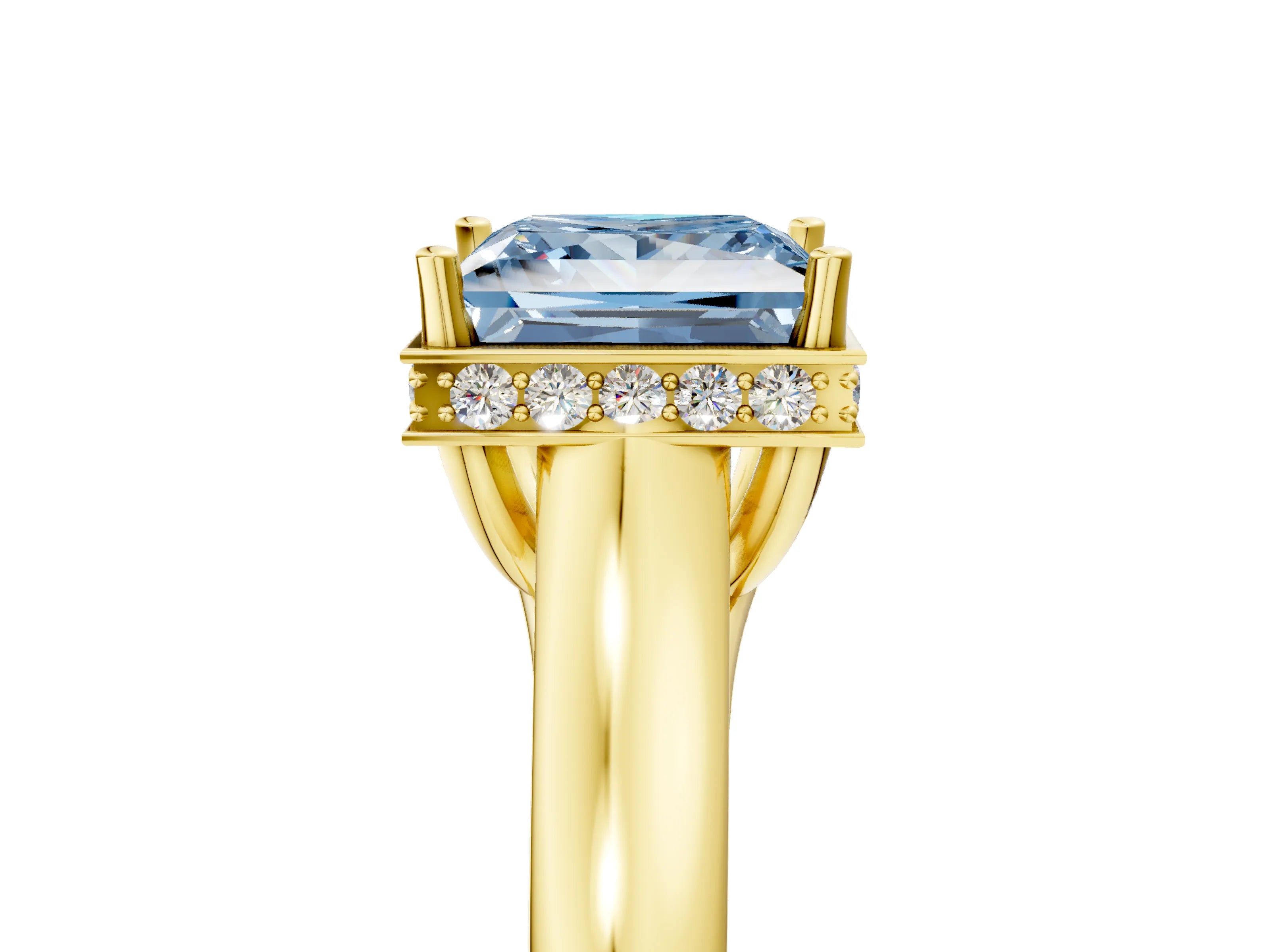 Yellow gold Fancy Blue Princess Cut Solitaire Diamond Engagement Ring with Four-Prong Setting and Tapered Band_5