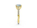 Yellow gold Fancy Blue Princess Cut Solitaire Diamond Engagement Ring with Pavé Band and Six-Prong Setting_14