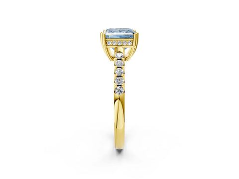 Yellow gold Fancy Blue Princess Cut Solitaire Diamond Engagement Ring with Pavé Band and Six-Prong Setting_14