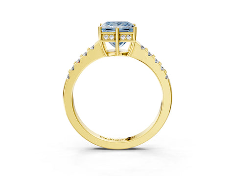 Yellow gold Fancy Blue Princess Cut Solitaire Diamond Engagement Ring with Pavé Band and Six-Prong Setting_15