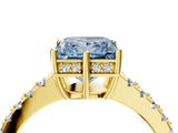 Yellow gold Fancy Blue Princess Cut Solitaire Diamond Engagement Ring with Pavé Band and Six-Prong Setting_16