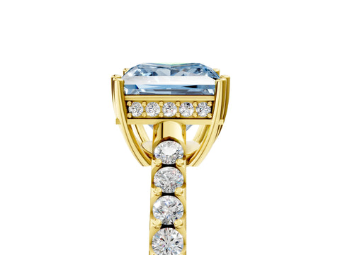 Yellow gold Fancy Blue Princess Cut Solitaire Diamond Engagement Ring with Pavé Band and Six-Prong Setting_17