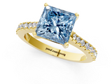 Yellow gold Fancy Blue Princess  Cut Solitaire Diamond Engagement Ring with Pave Band and Four-Prong Setting_164