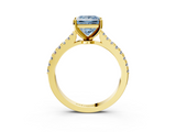 Yellow gold Fancy Blue Princess  Cut Solitaire Diamond Engagement Ring with Pave Band and Four-Prong Setting_166