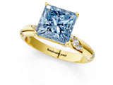 Yellow gold Fancy Blue Princess Cut Solitaire Diamond Engagement Ring with Twisted Pave Band and Four-Prong Setting_4